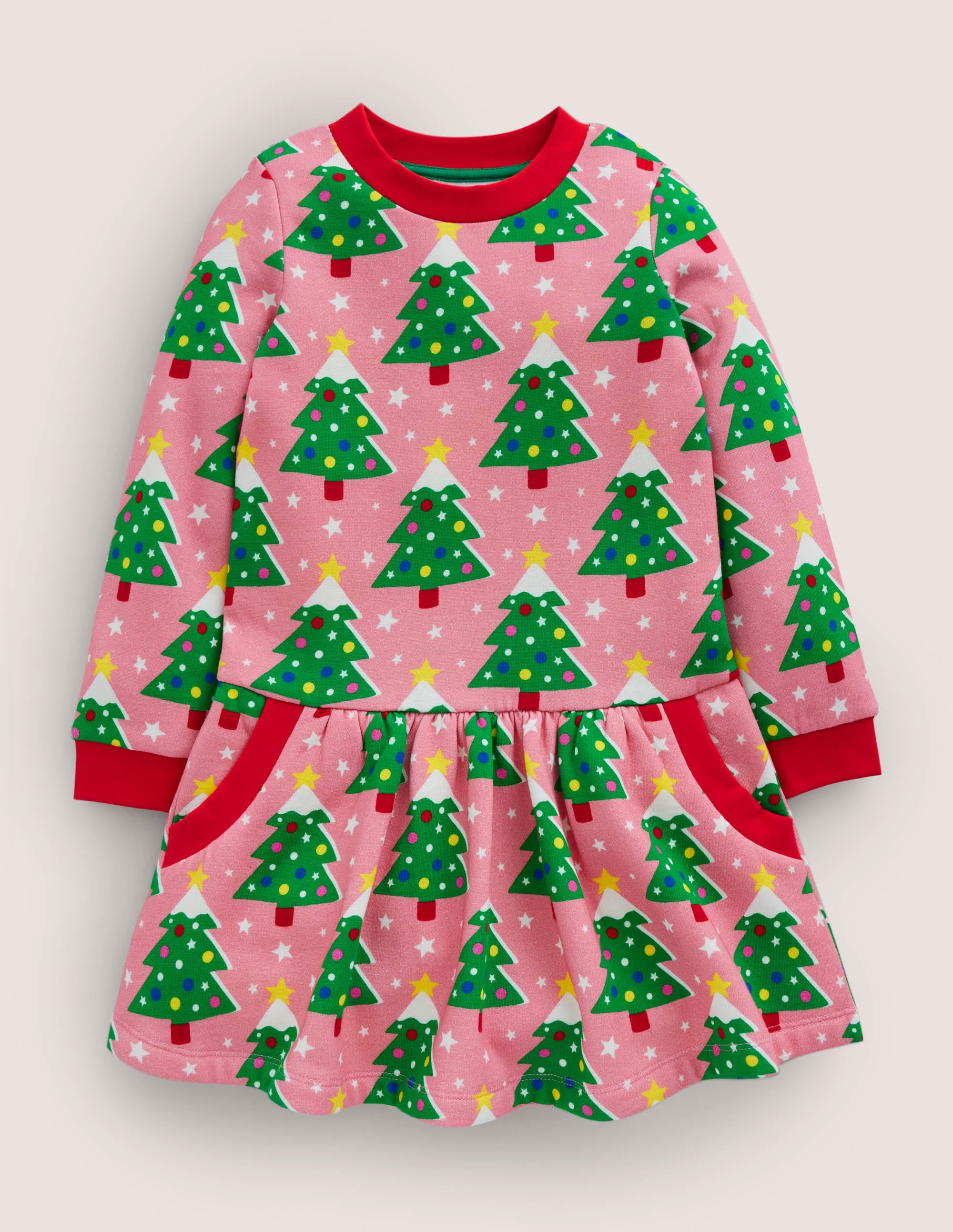 Gemütliches Sweatshirt-Kleid mit Muster-Kirschblütenrosa, Weihnachtsbäume - Image 1