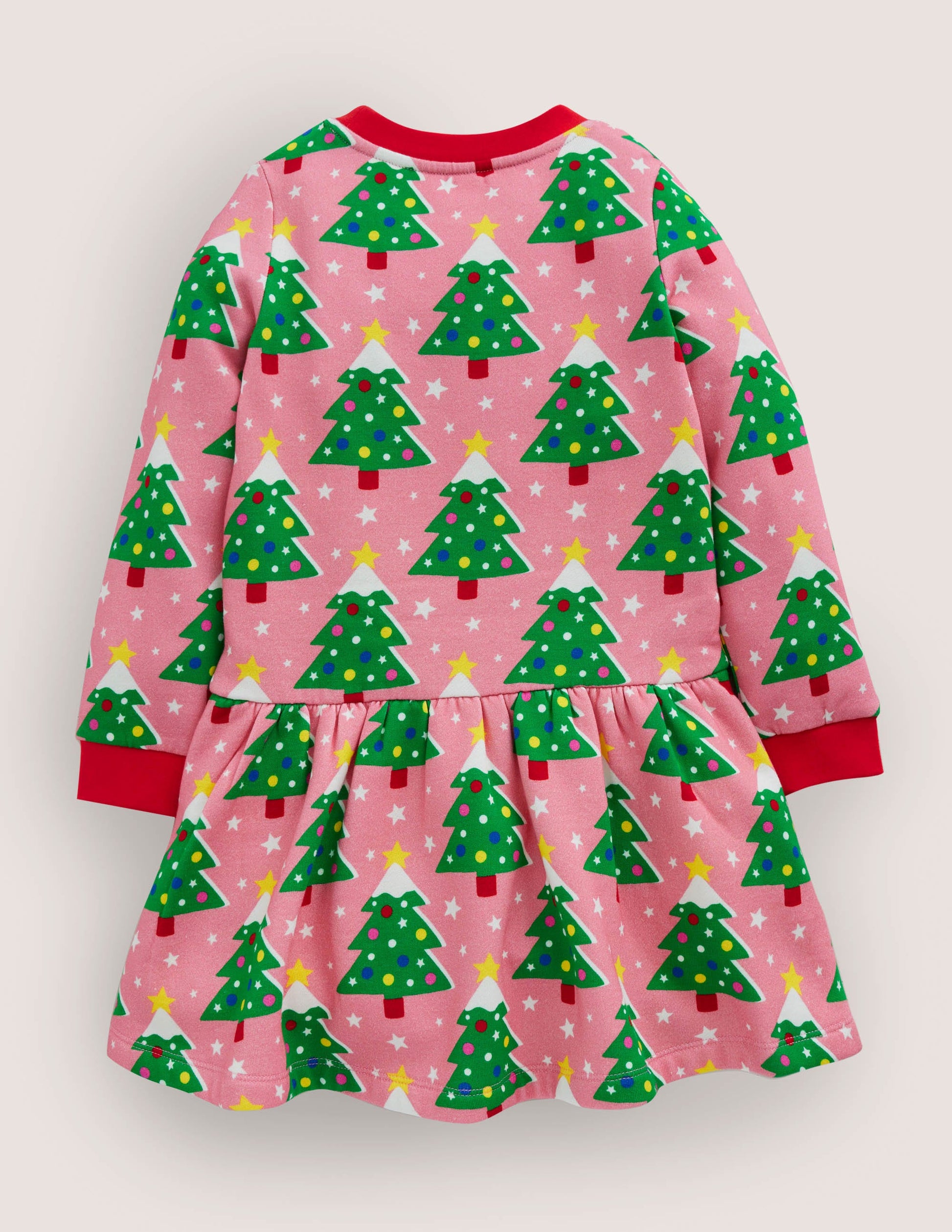 Gemütliches Sweatshirt-Kleid mit Muster-Kirschblütenrosa, Weihnachtsbäume-2