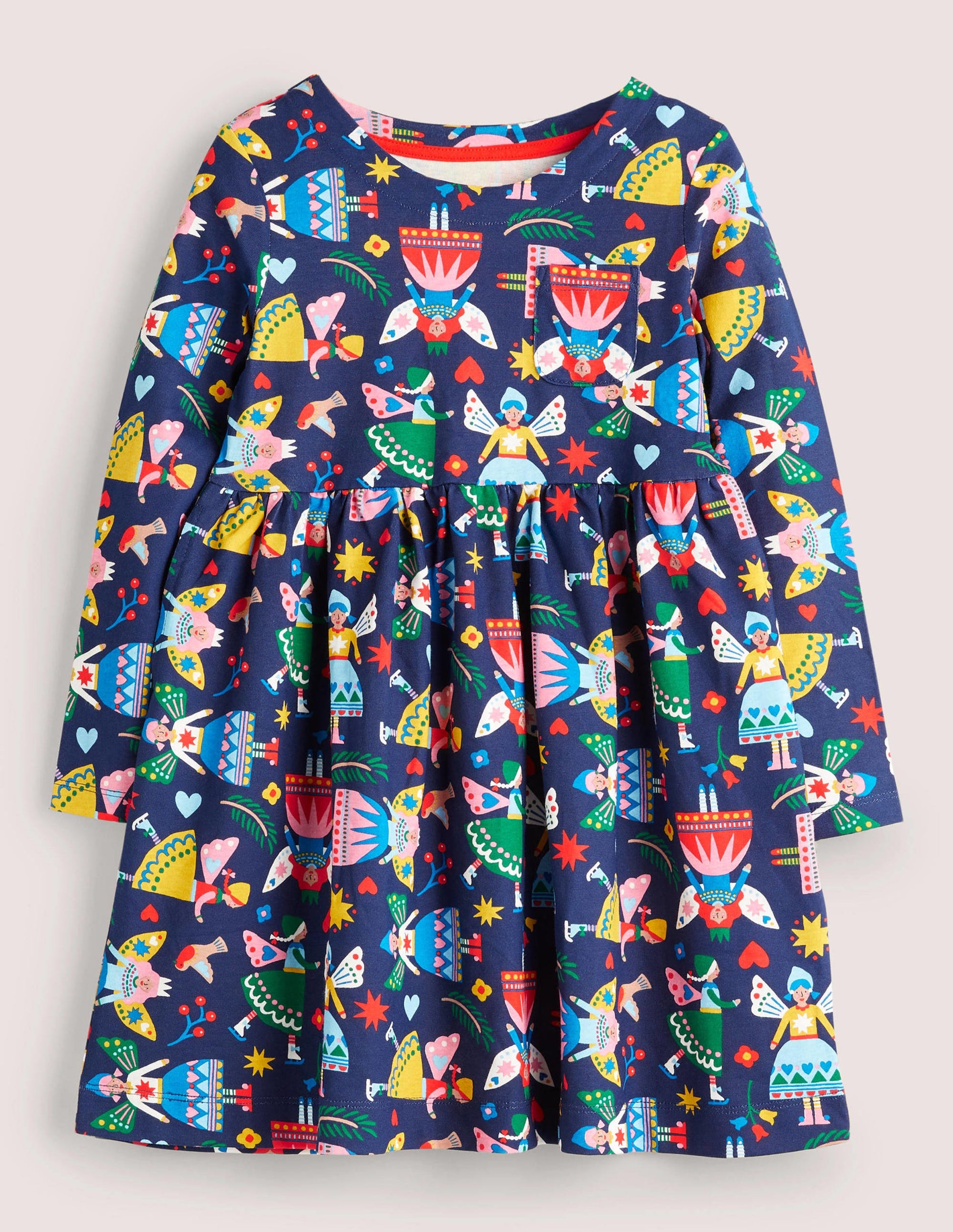 Fröhliches Jerseykleid mit langen Ärmeln-Schuluniform-Navy, Folkloristische Feen-1