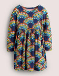 Rainbow Floral Jersey Long-Sleeve Dress-Segelblau, Regenbogenblumen