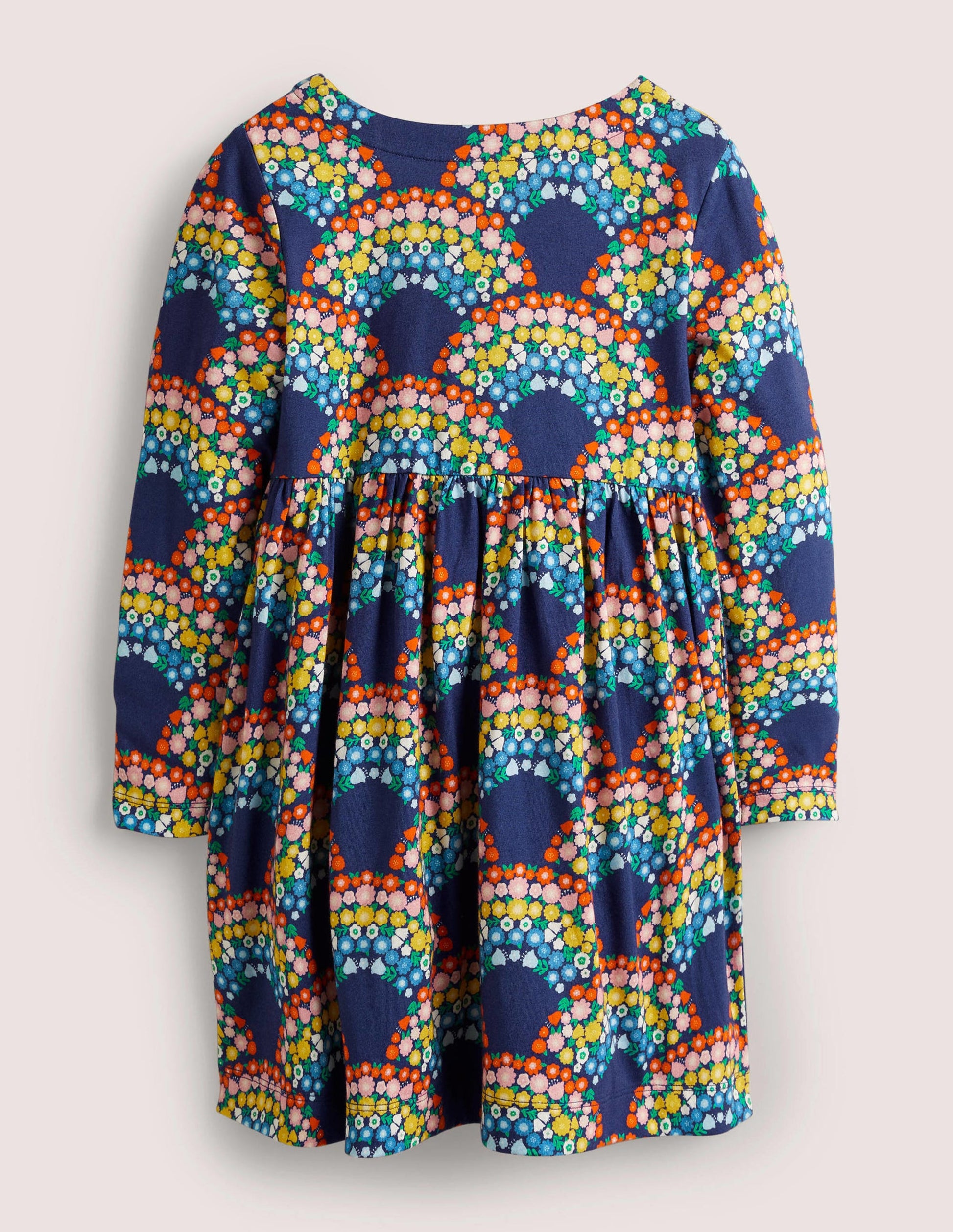Rainbow Floral Jersey Long-Sleeve Dress-Segelblau, Regenbogenblumen-2