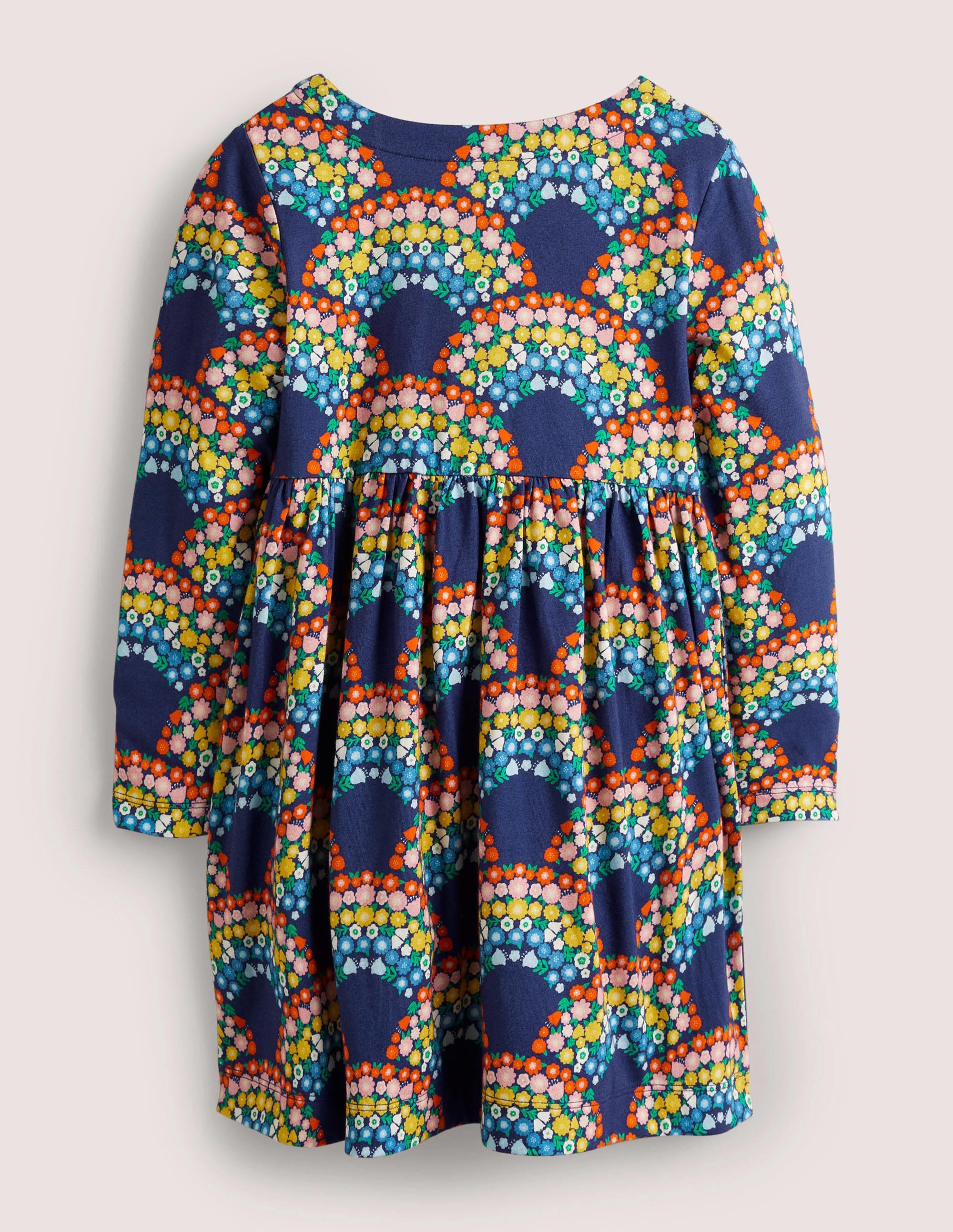 Rainbow Floral Jersey Long-Sleeve Dress-Segelblau, Regenbogenblumen - Image 2