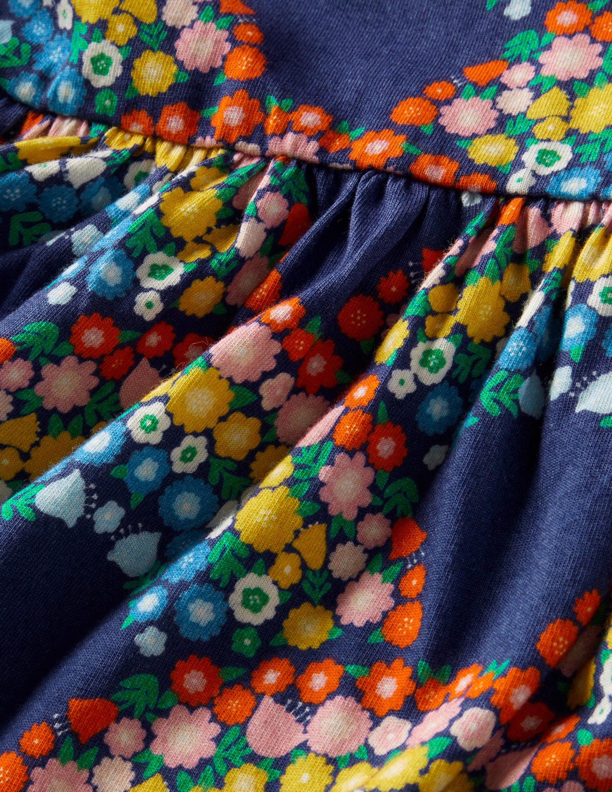 Rainbow Floral Jersey Long-Sleeve Dress-Segelblau, Regenbogenblumen-3