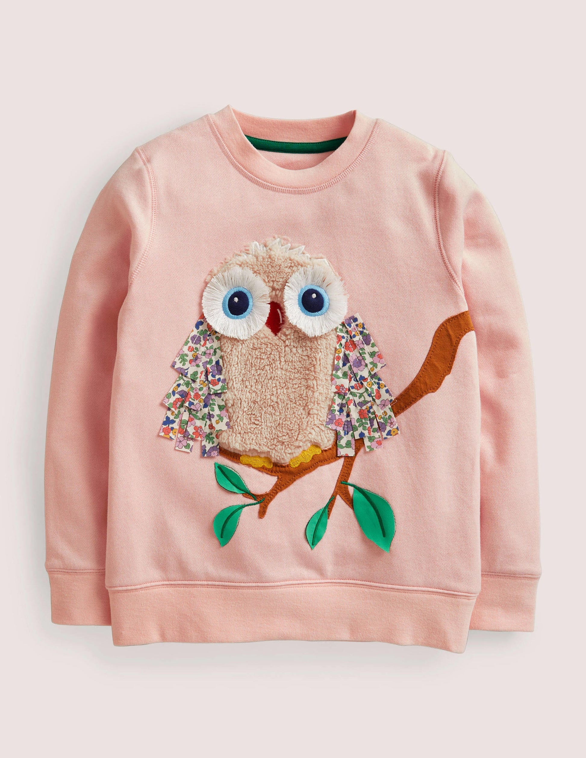 Cosy Appliqué Sweatshirt-Cameo Pink Owl-1