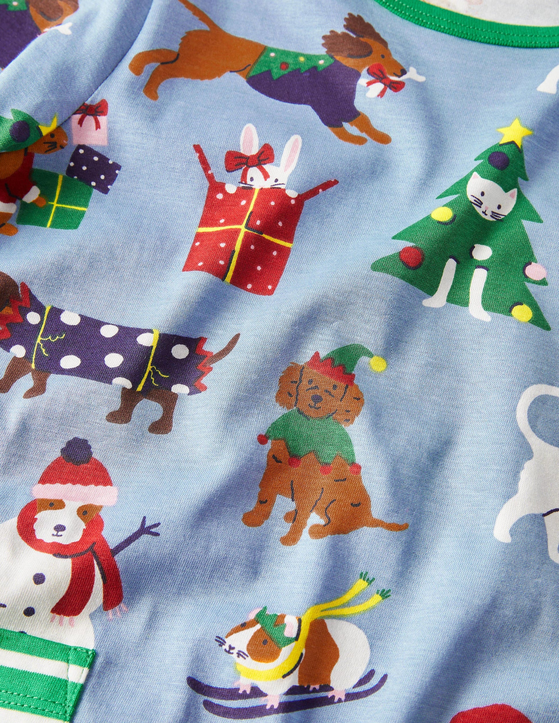 Gemusterte Jersey-Tunika mit Taschen-Graublau, Festliche Tiere-3