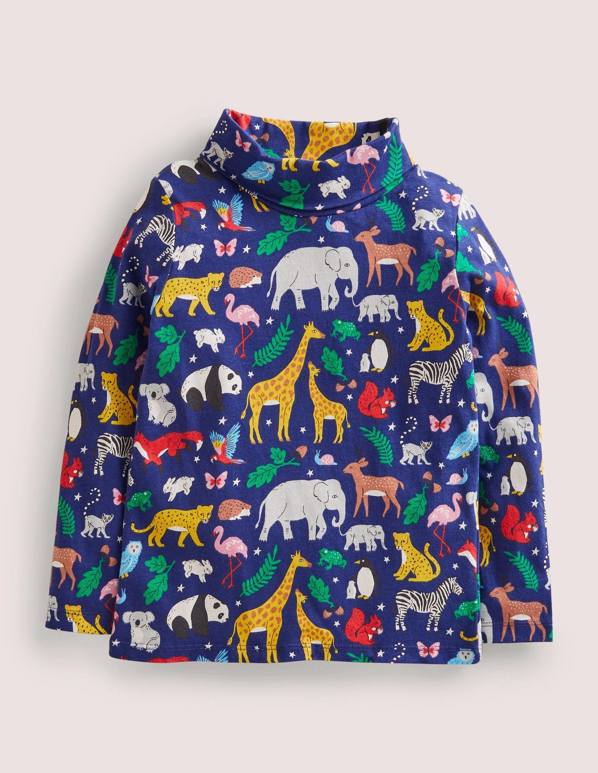 Roll Neck Supersoft T-shirt-Starboard Blue Global Animals-1
