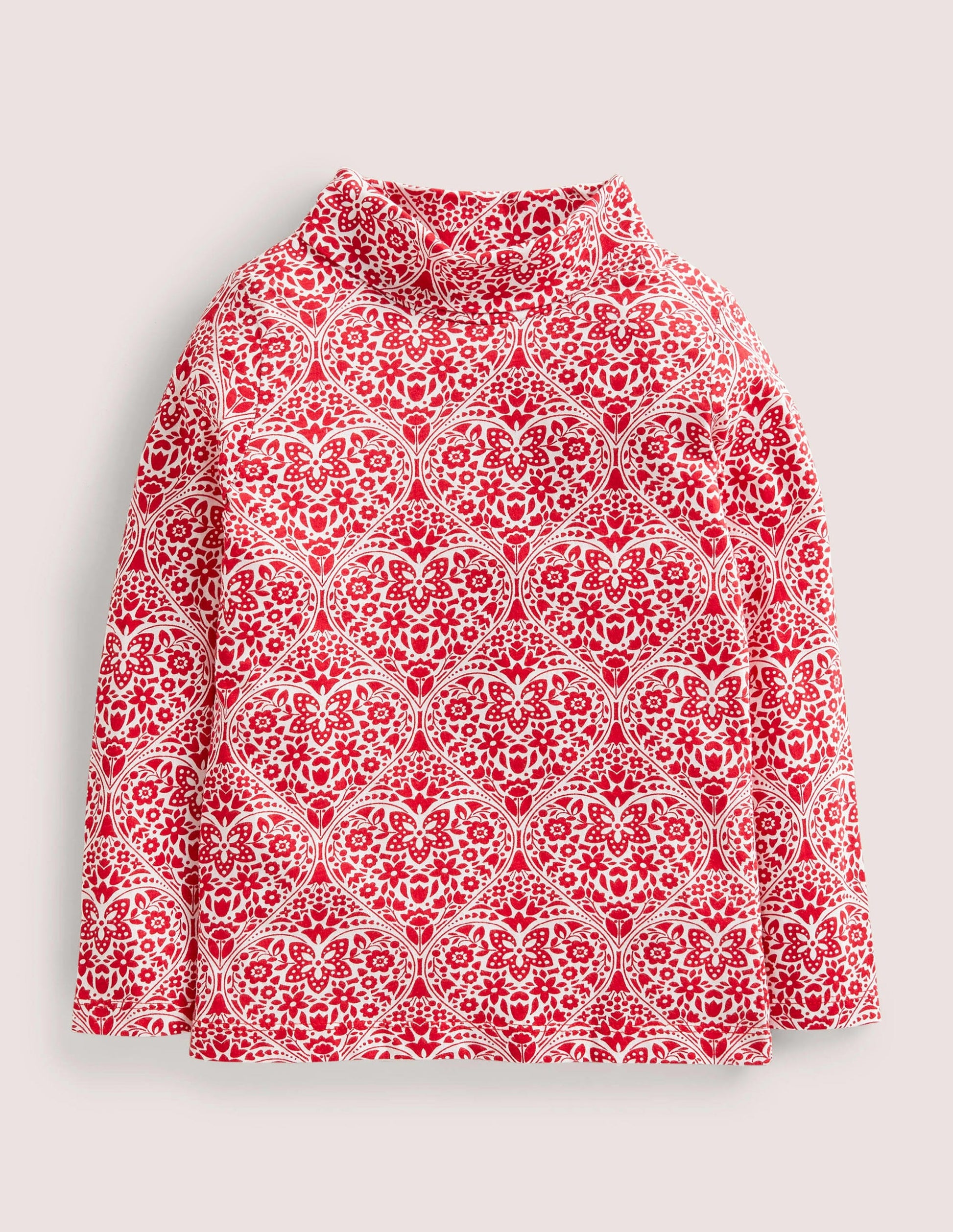 Roll Neck Supersoft T-shirt-Rockabilly Red Folk Hearts-1
