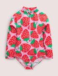 Maillot de bain à manches longues-Fraises roses bonheur