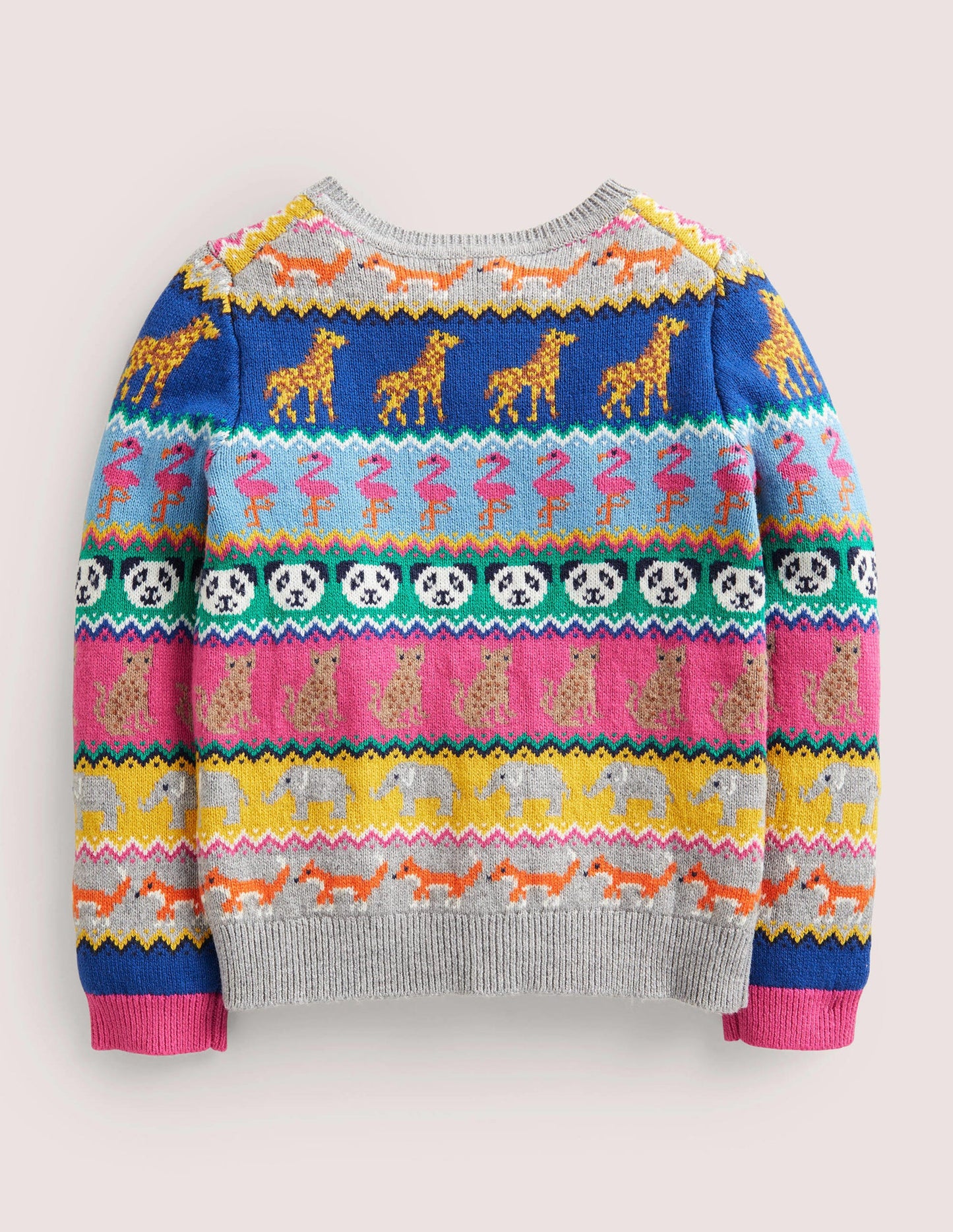 Rainbow Animal Stripe Fair Isle Cardigan-Bunt, Tier-Fair-Isle-Muster