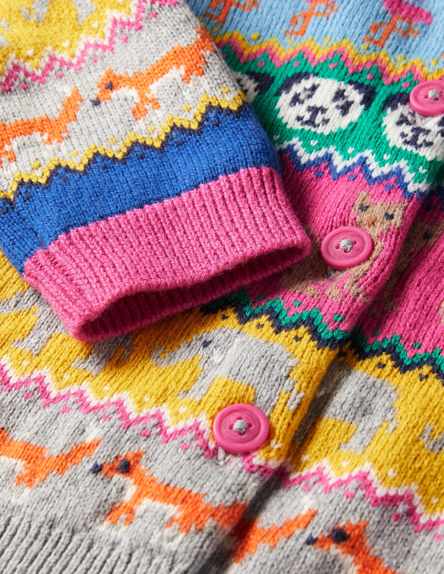 Rainbow Animal Stripe Fair Isle Cardigan-Bunt, Tier-Fair-Isle-Muster