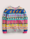 Rainbow Animal Stripe Fair Isle Cardigan-Motif jacquard animal multi