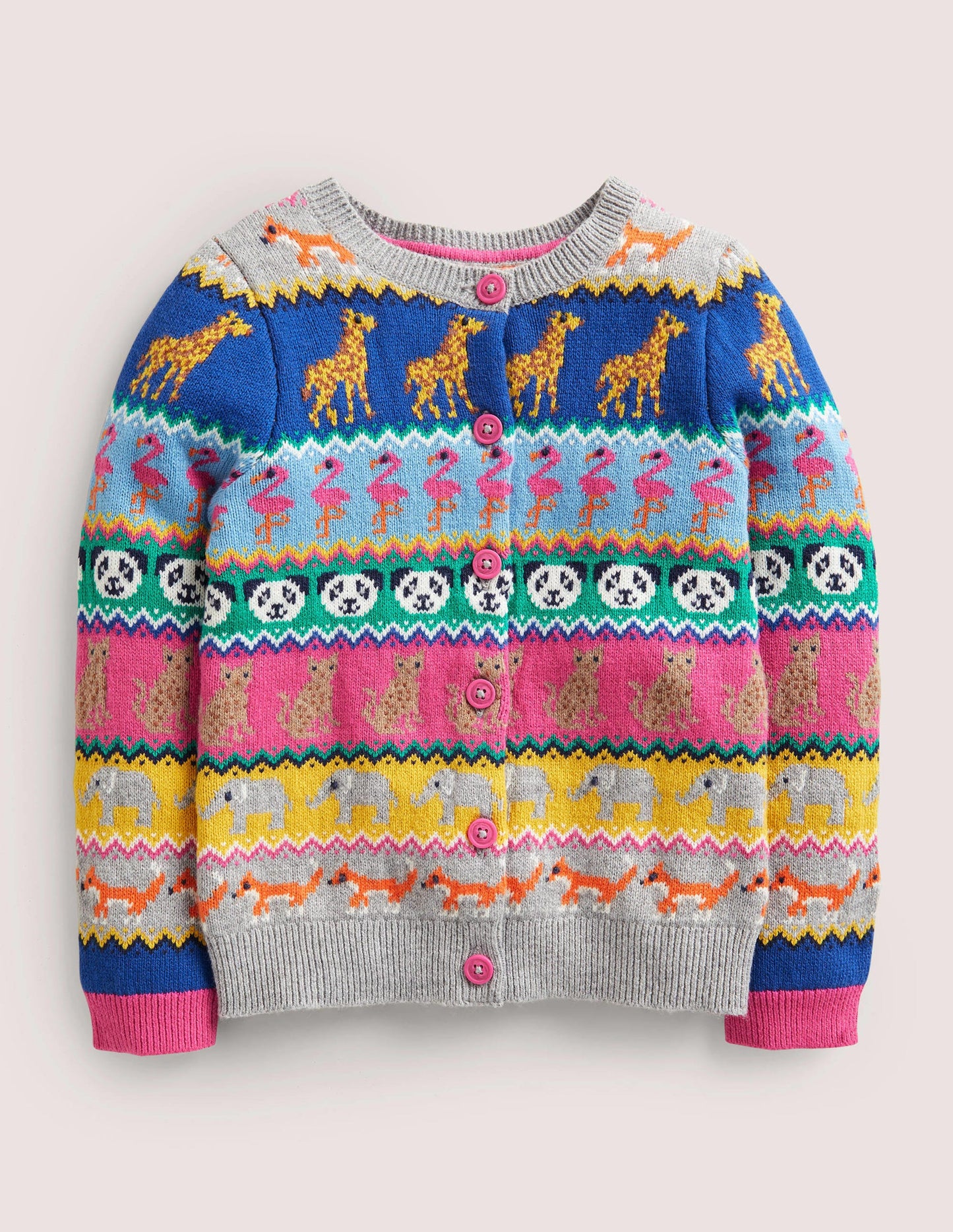 Rainbow Animal Stripe Fair Isle Cardigan-Bunt, Tier-Fair-Isle-Muster