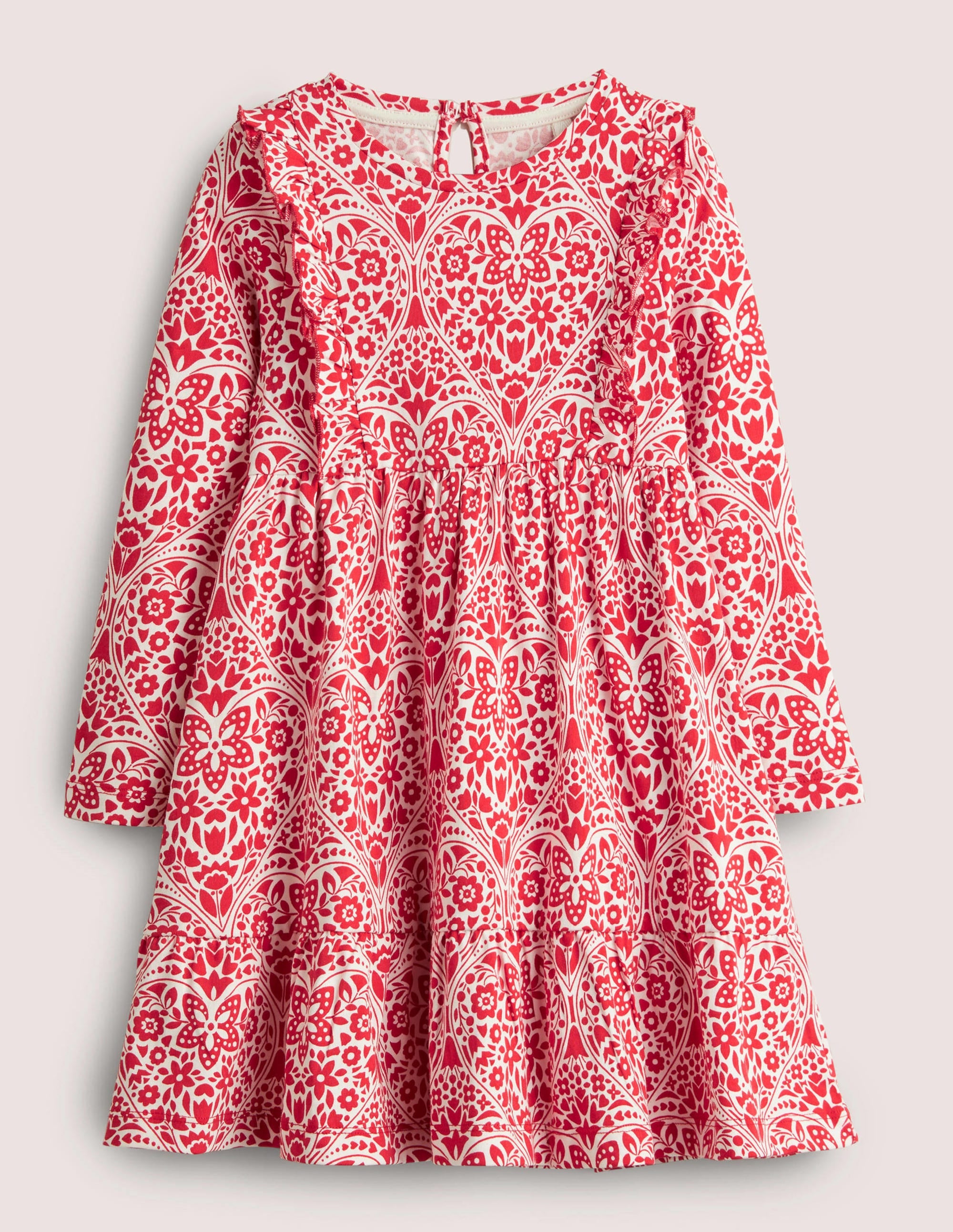 Robe en jersey à volants-Cœurs folk rouge rockabilly - Image 1