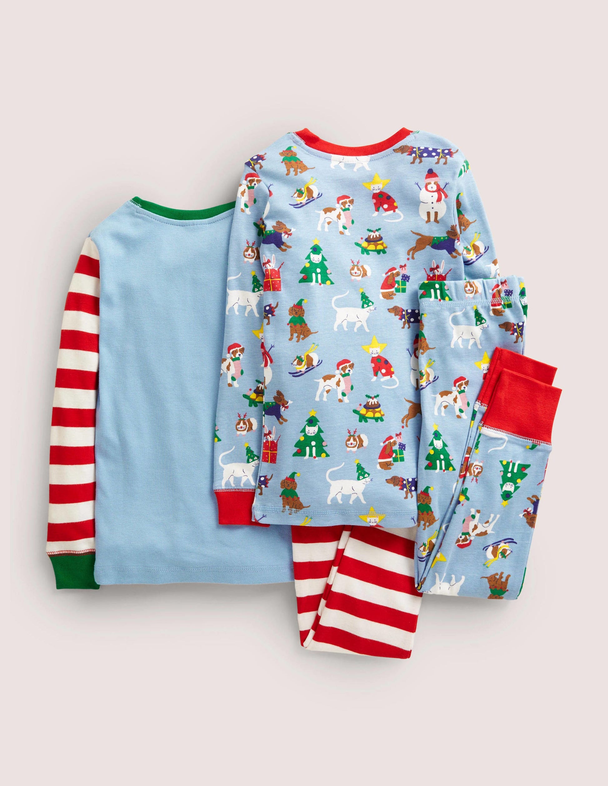 Langer Schlafanzug im 2er-Pack-Graublau, Festliche Tiere-2