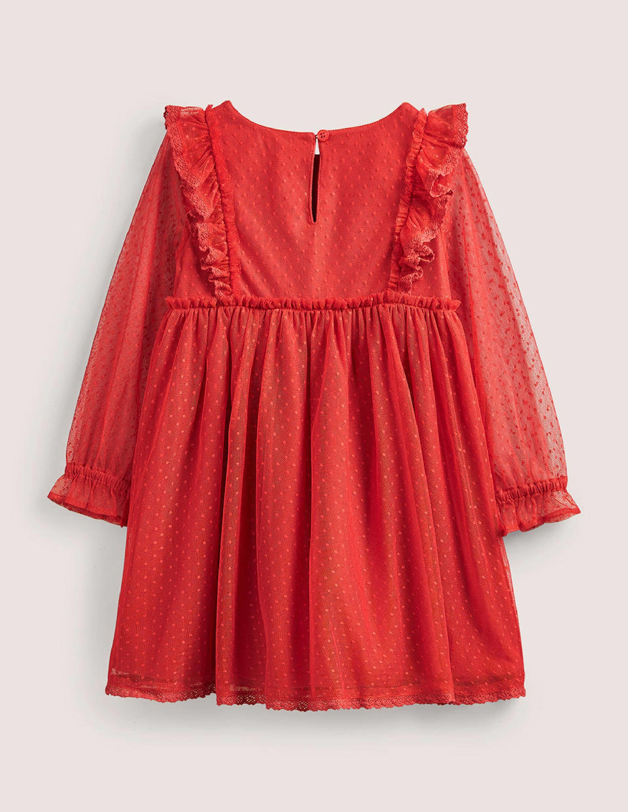 Robe à manches longues en tulle-Fleurs rouge rockabilly - Image 2
