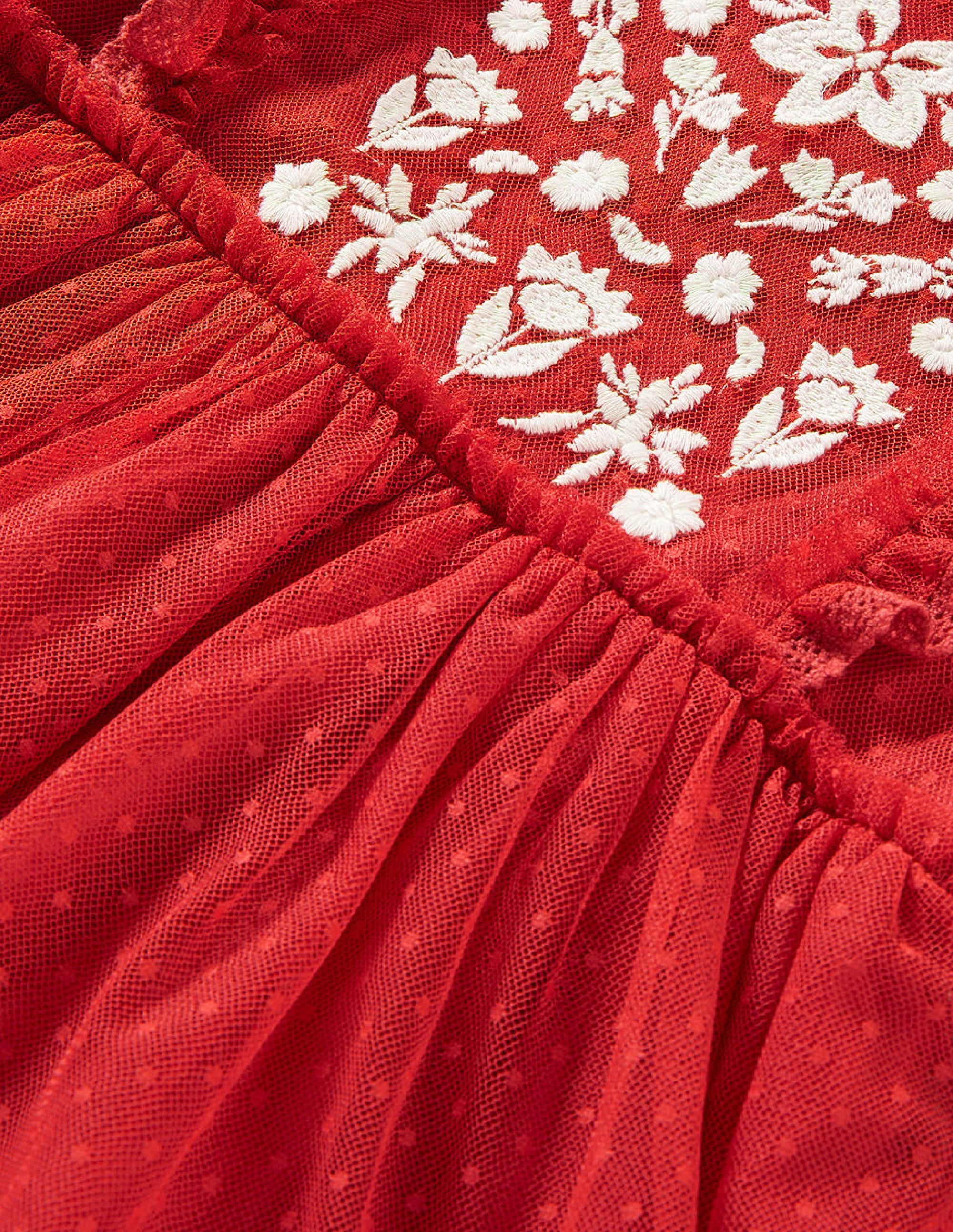 Robe à manches longues en tulle-Fleurs rouge rockabilly - Image 3