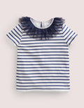 Jerseyoberteil mit Tüll-Schuluniform-Navy/Naturweiß