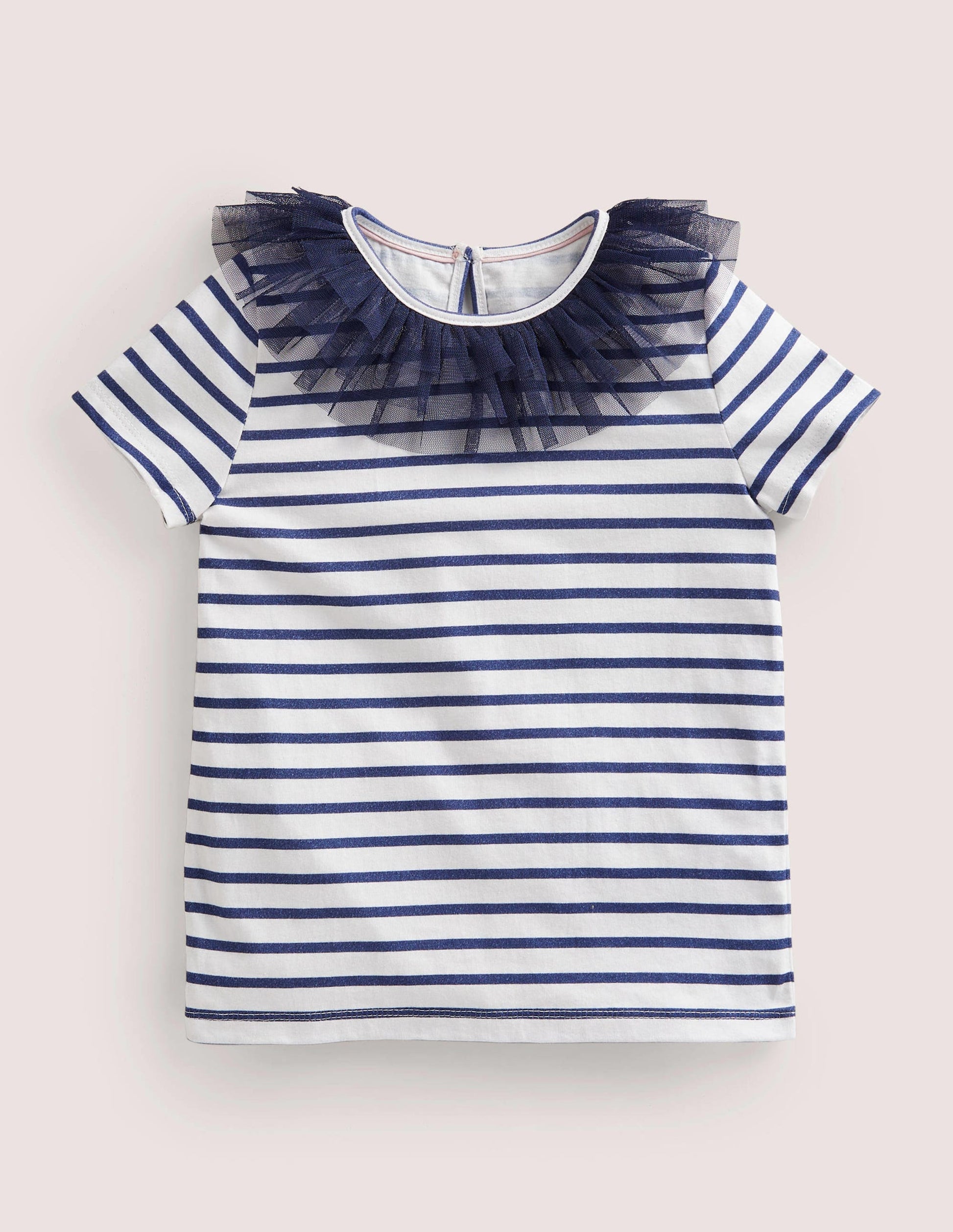 Jerseyoberteil mit Tüll-Schuluniform-Navy/Naturweiß-1