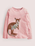 T-shirt à appliqué surprise-Kangourou rose Provence poudré