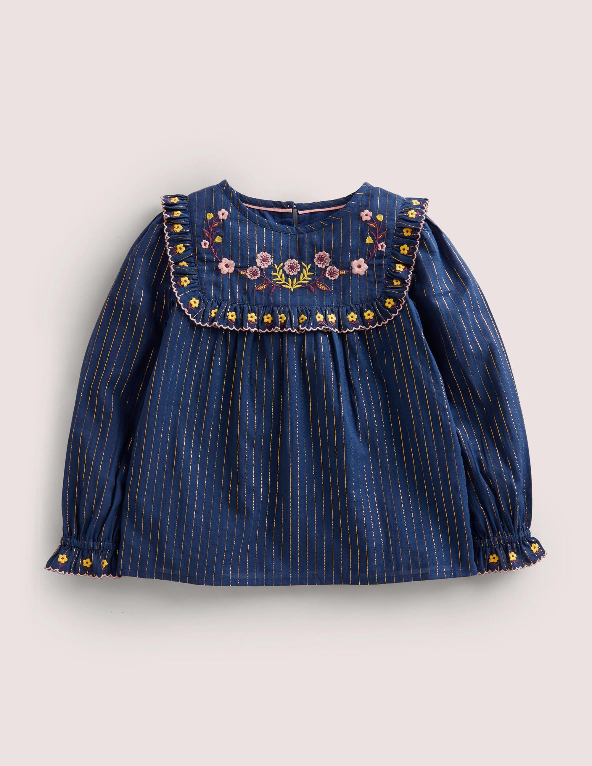 Frill Embroidered Woven Top-College Navy Floral - Image 1