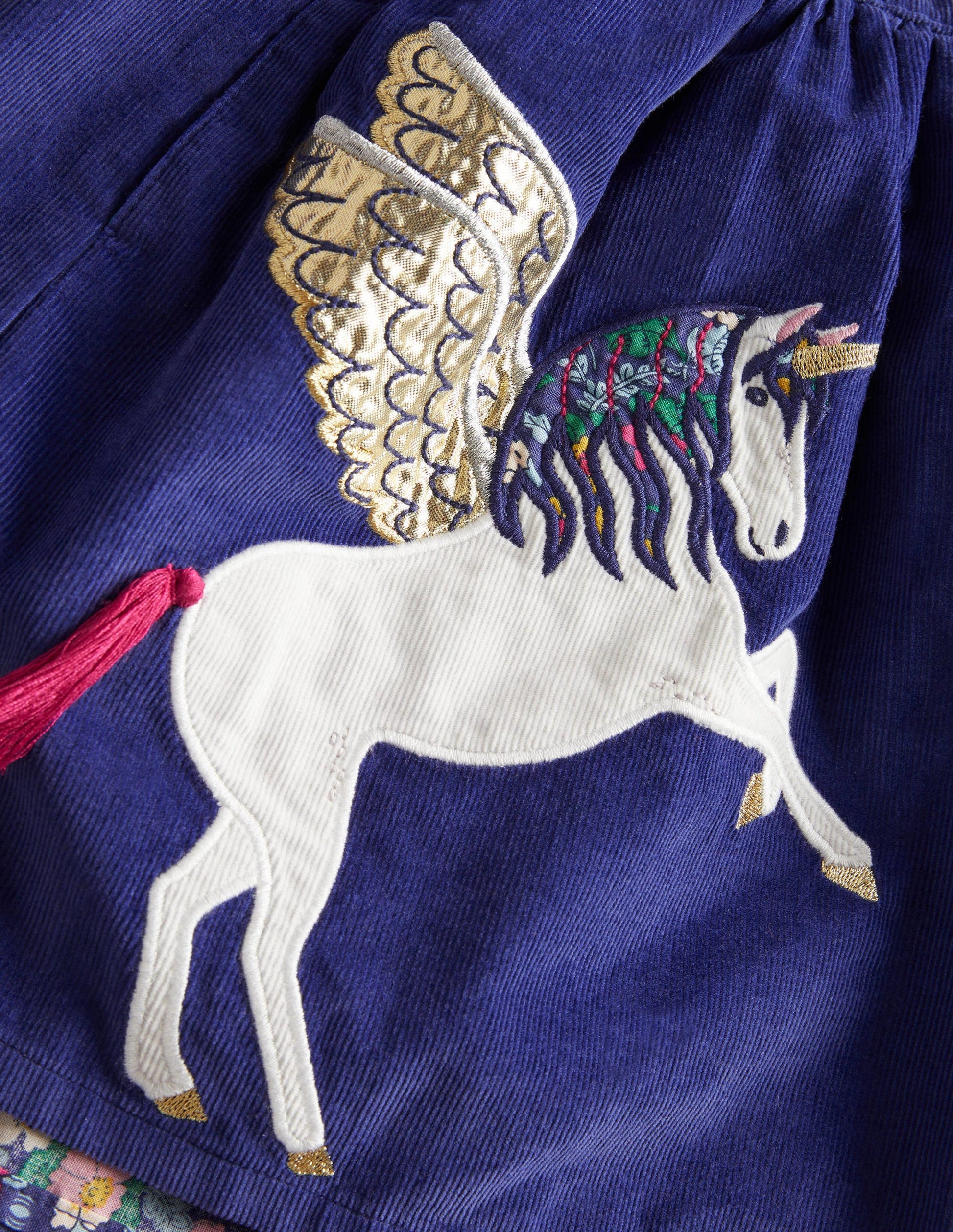 Jupe en velours côtelé à appliqué-Licornes bleu tribord-3