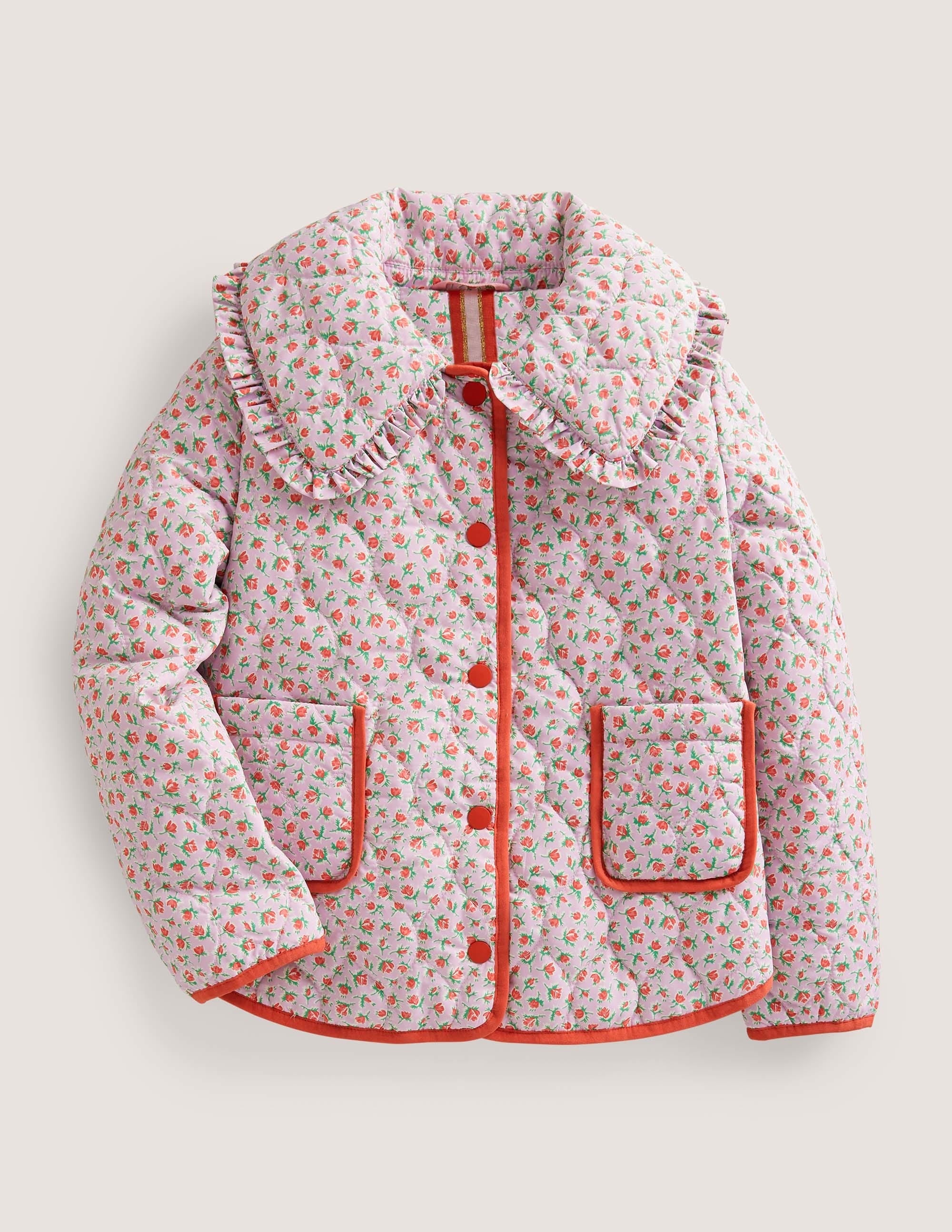 Veste matelassée avec col-Motif floral vintage rose lilas - Image 1