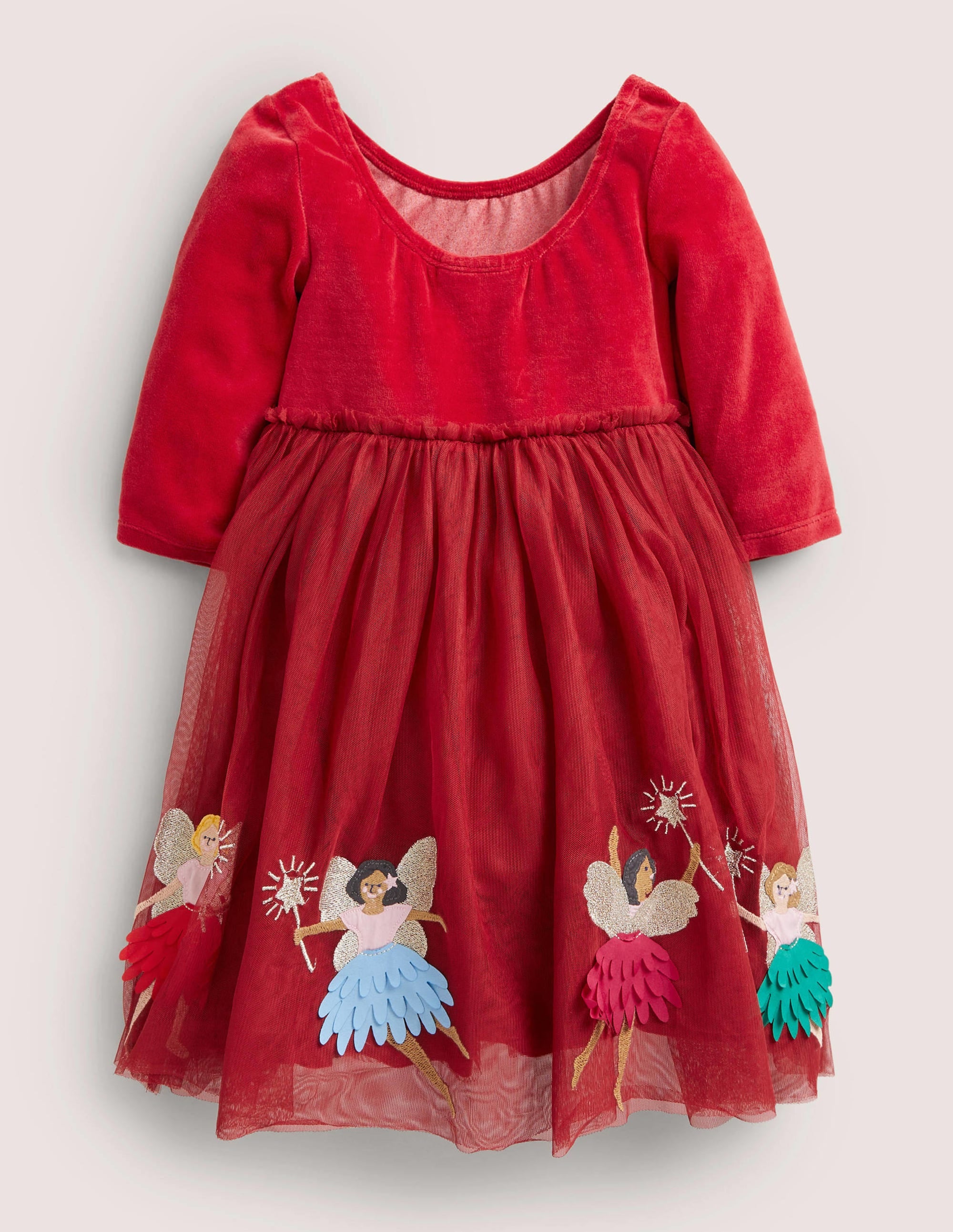 Red Velvet Tulle Party Dress-Rotbraun, Feen - Image 2