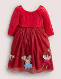 Red Velvet Tulle Party Dress-Rotbraun, Feen