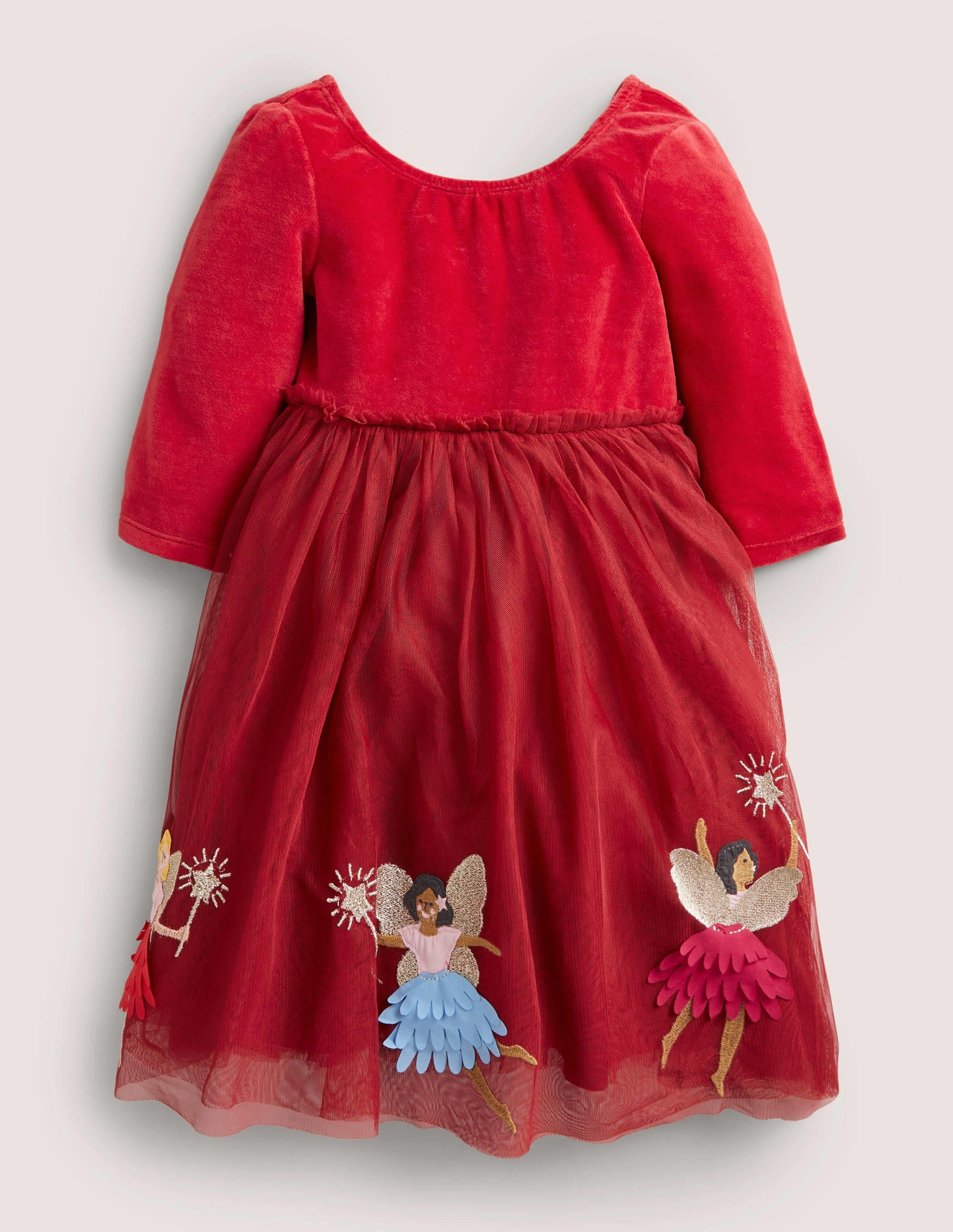 Red Velvet Tulle Party Dress-Rotbraun, Feen - Image 1