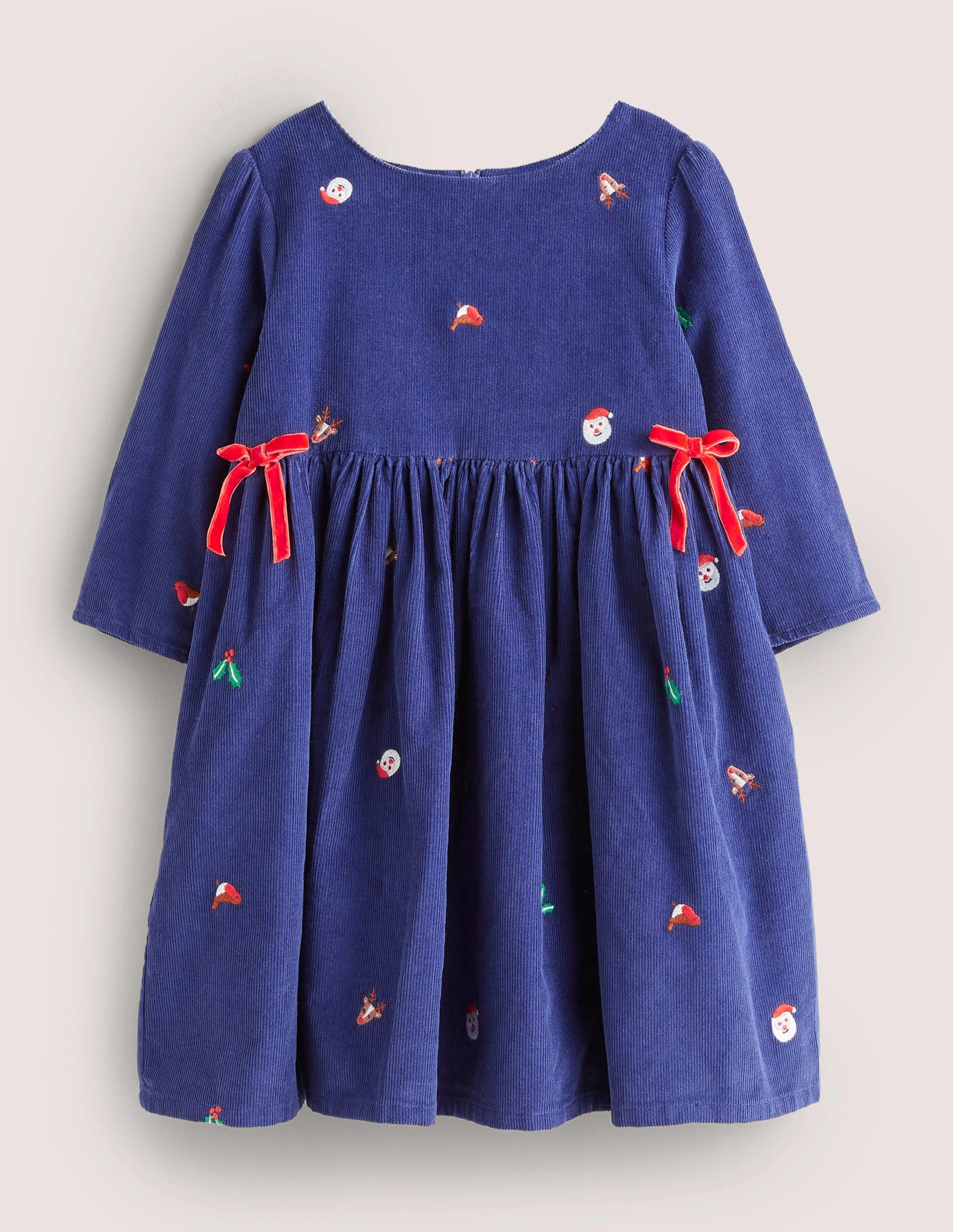 Navy Cord Christmas Party Dress-Segelblau, Weihnachtsmotiv - Image 1