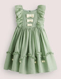 Green Organza Bow Party Dress-Zultanitgrün, Goldene Schleifen