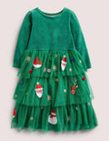Green Tiered Tulle Christmas Party Dress-Waldgrün, Weihnachtsmotiv