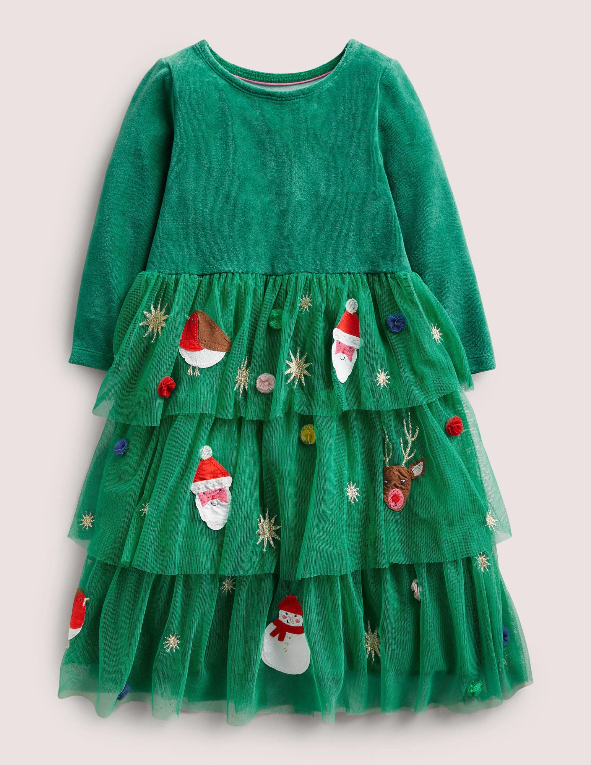 Green Tiered Tulle Christmas Party Dress-Waldgrün, Weihnachtsmotiv - Image 1