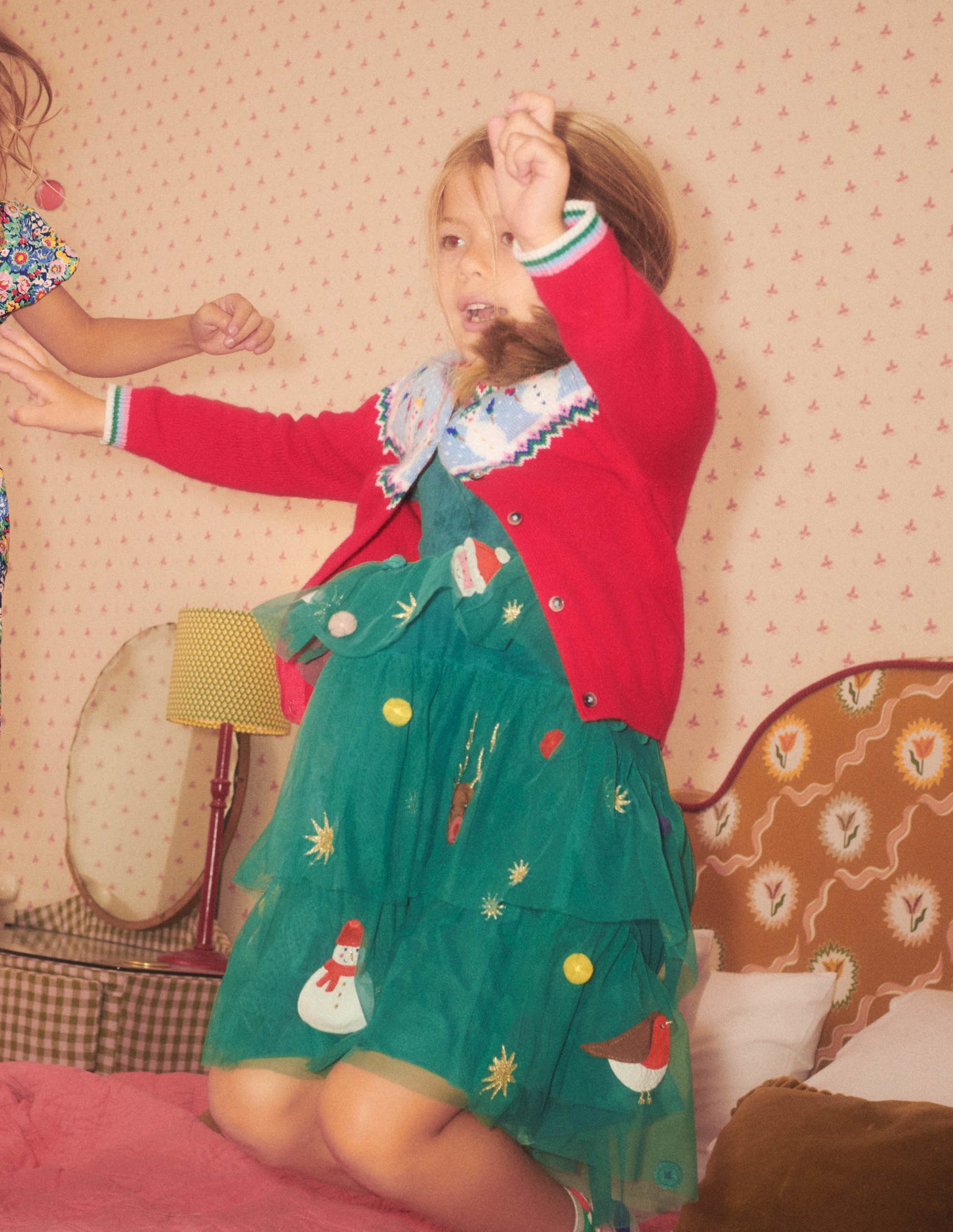 Green Tiered Tulle Christmas Party Dress-Waldgrün, Weihnachtsmotiv-5