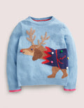 Blue Festive Dog Print Christmas Jumper-Cracker chien bleu ancien