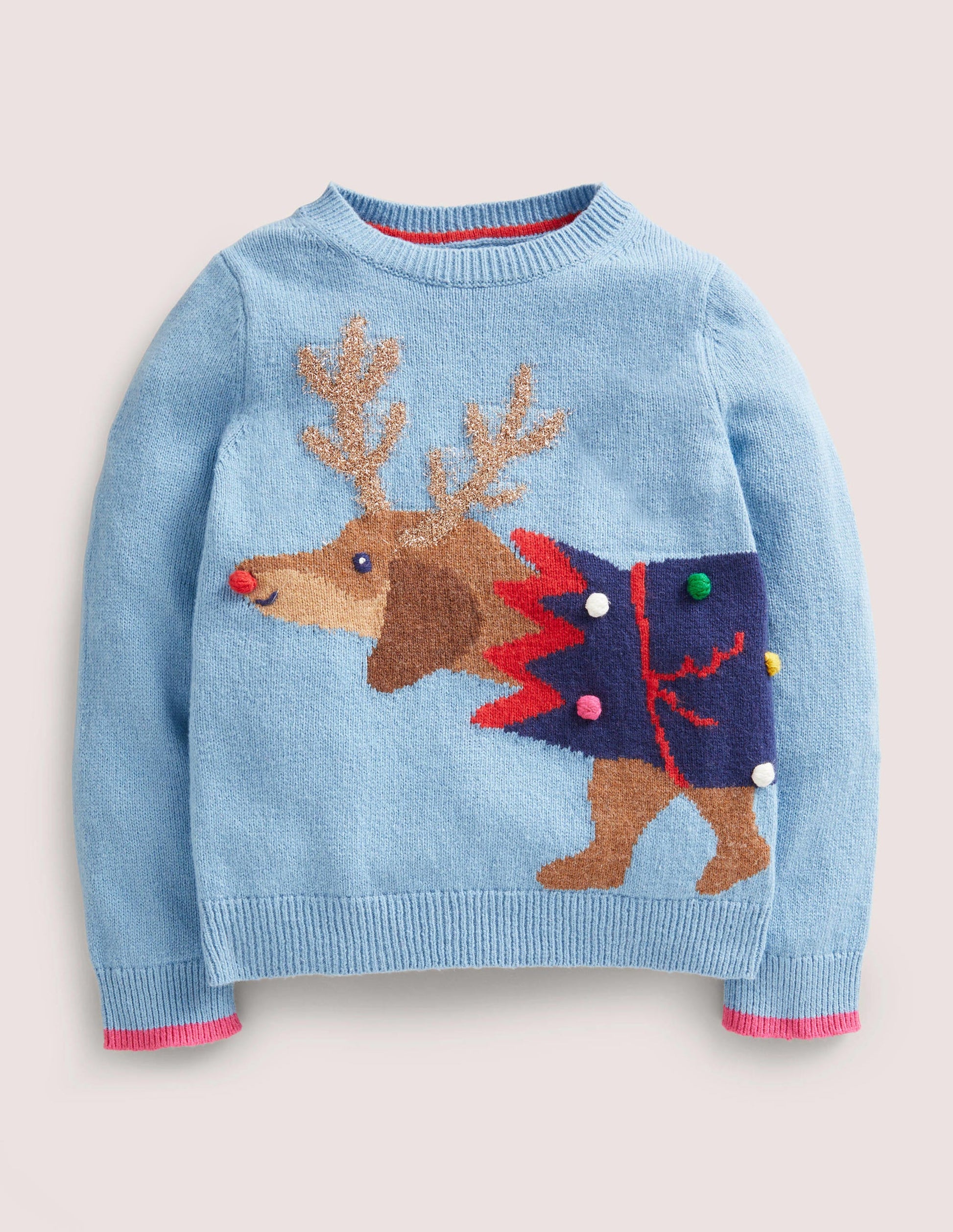 Blue Festive Dog Print Christmas Jumper-Cracker chien bleu ancien-1