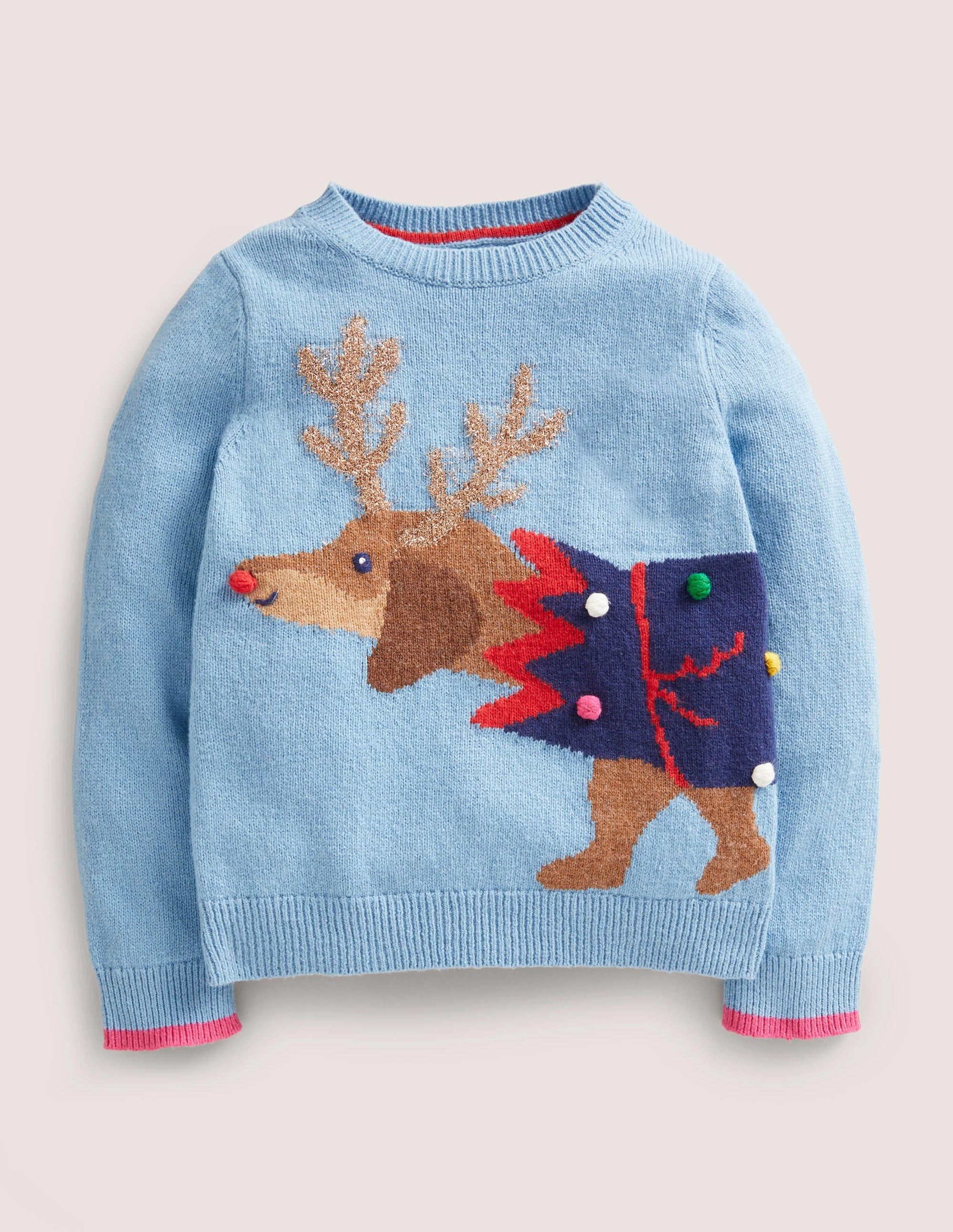 Blue Festive Dog Print Christmas Jumper-Cracker chien bleu ancien - Image 1