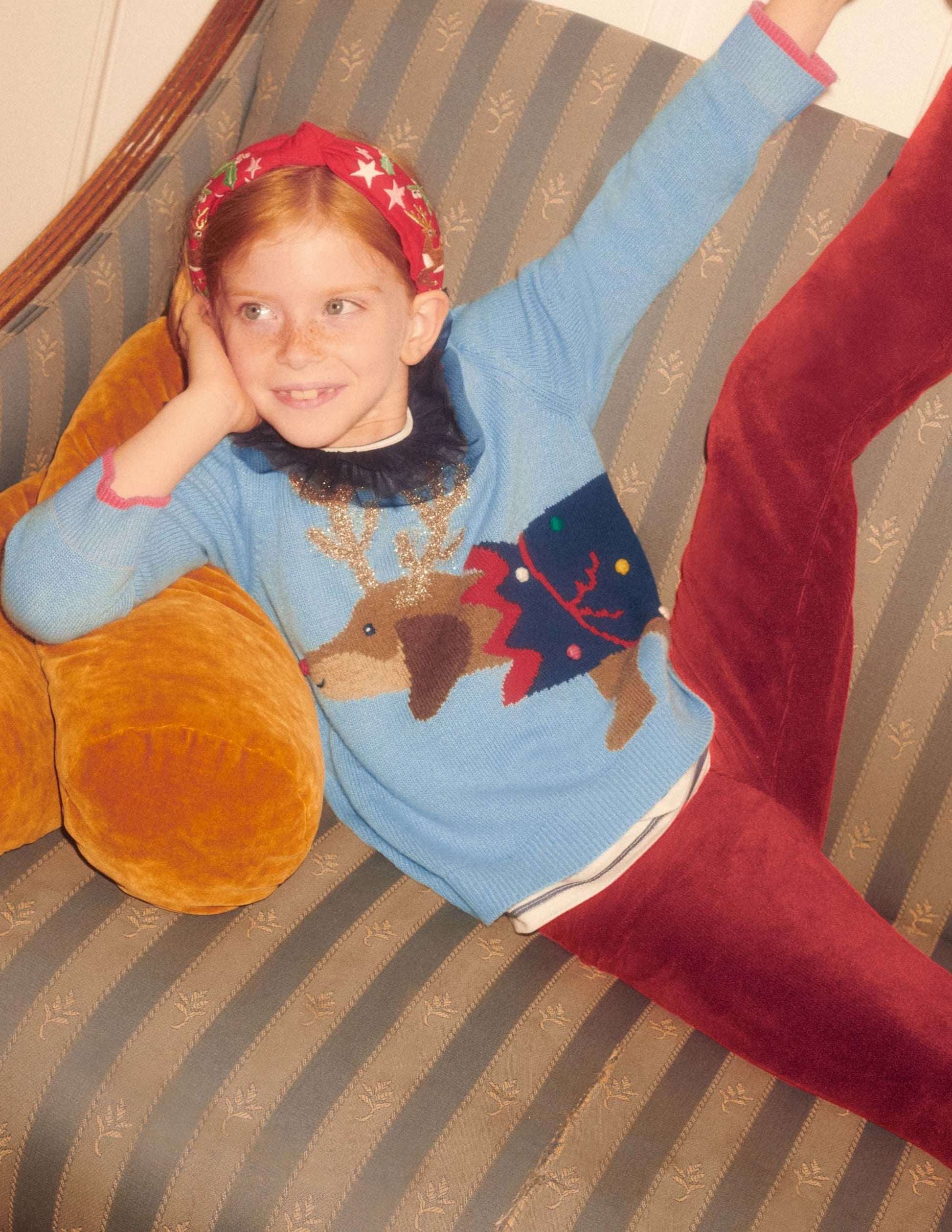 Blue Festive Dog Print Christmas Jumper-Cracker chien bleu ancien-6