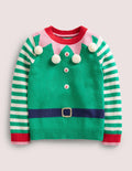 Green Stripe Elf Pompom Christmas Jumper-Paprikagrün, Elf