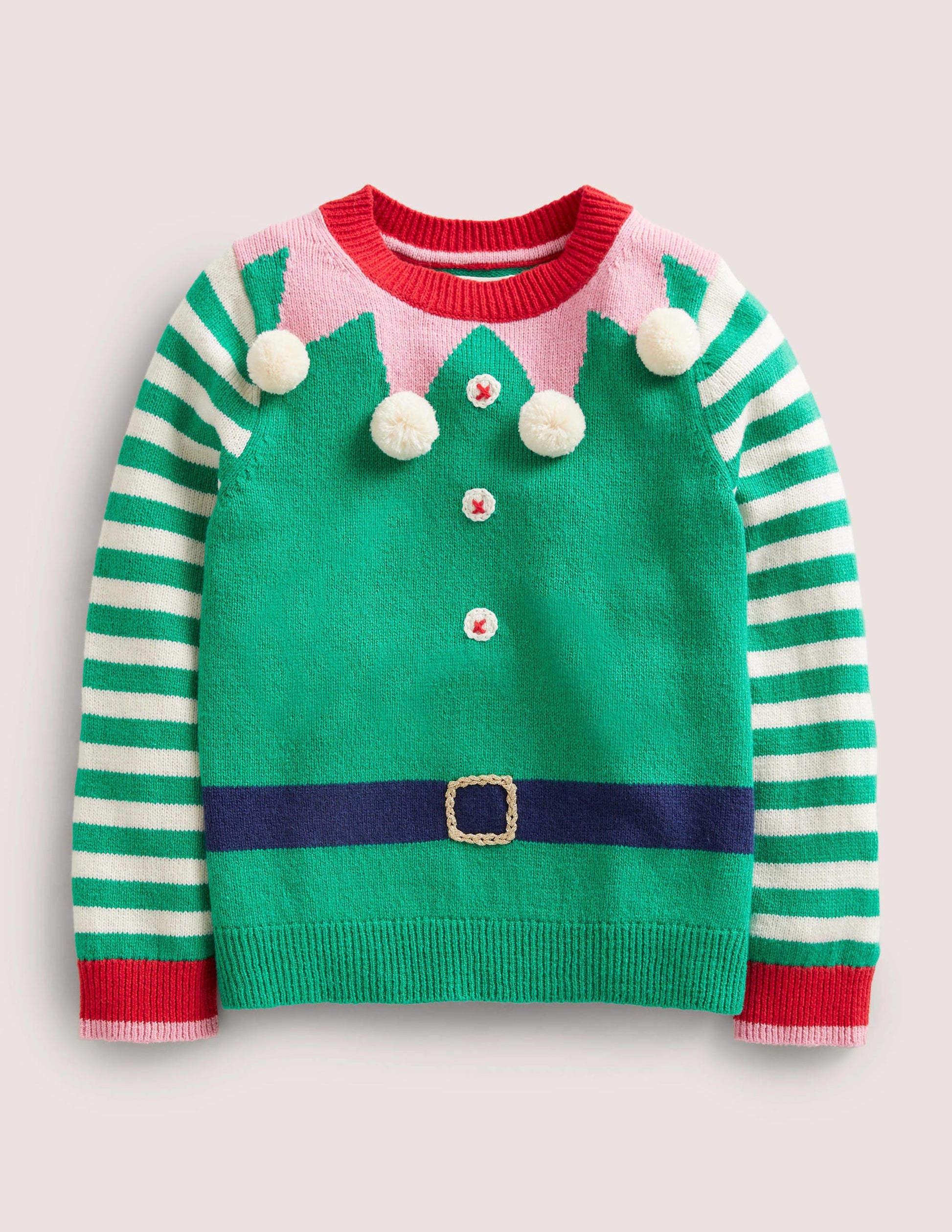 Green Stripe Elf Pompom Christmas Jumper-Paprikagrün, Elf-1