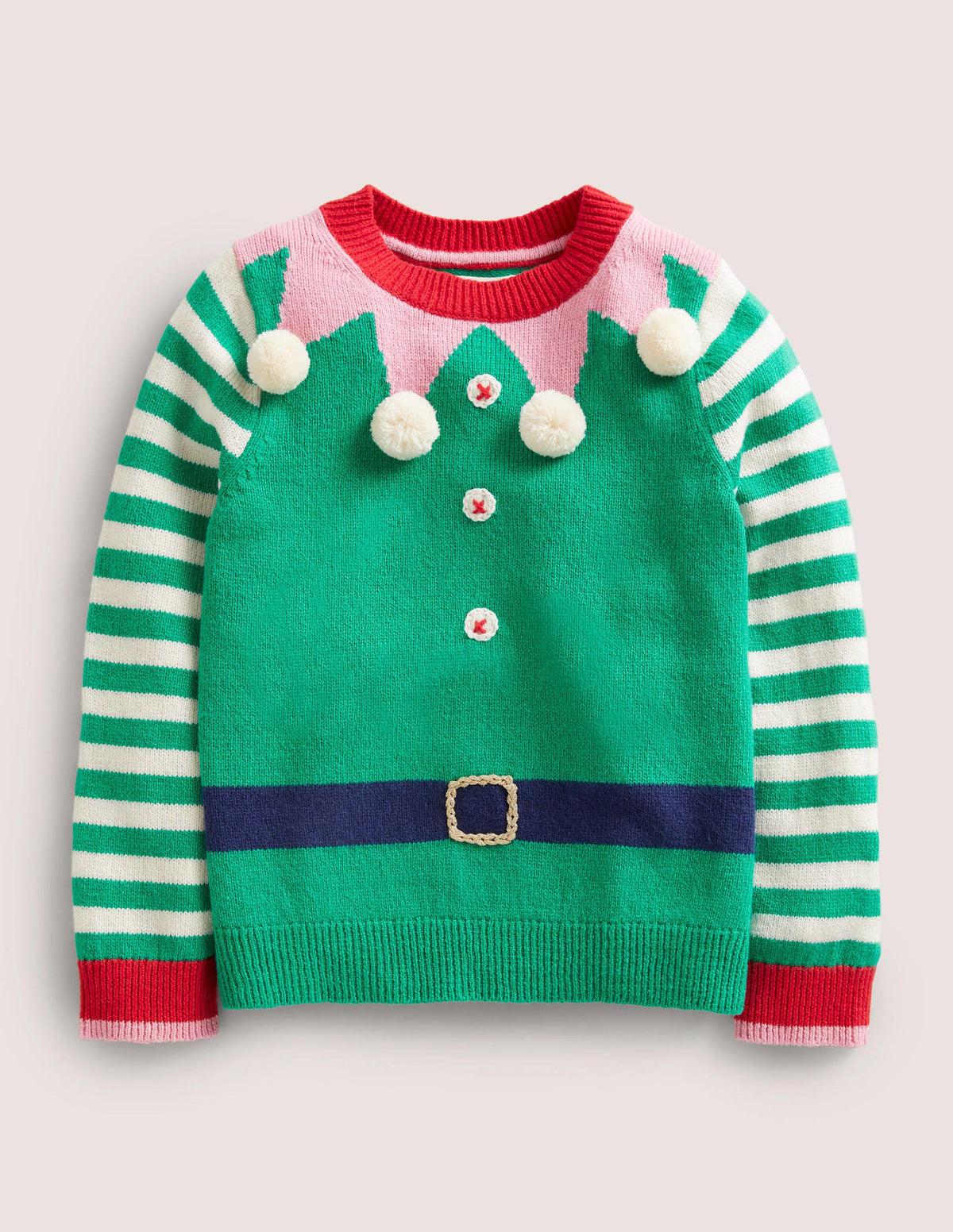 Green Stripe Elf Pompom Christmas Jumper-Paprikagrün, Elf - Image 1