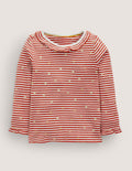 Sparkly Ruffle Pointelle Top-Rockabilly Red/Ivory