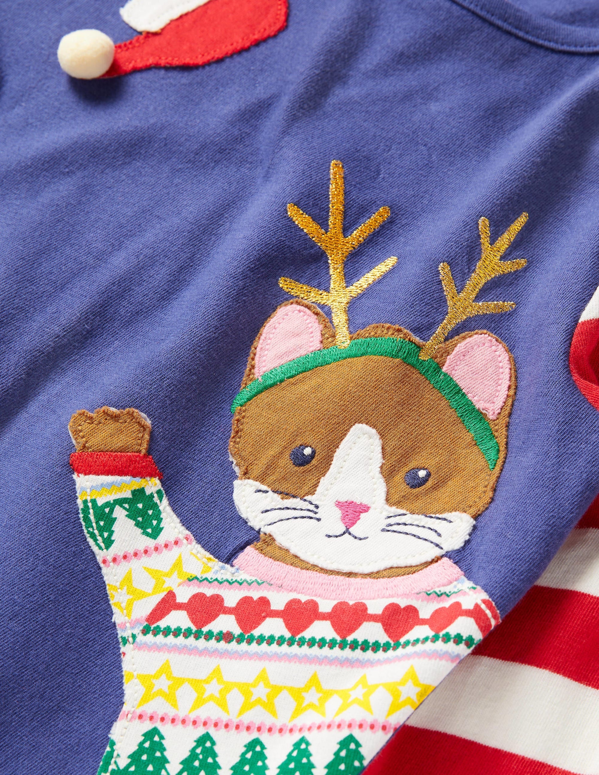 Oberteil mit weihnachtlicher Applikation-Segelblau, Festliche Katzen - Image 3