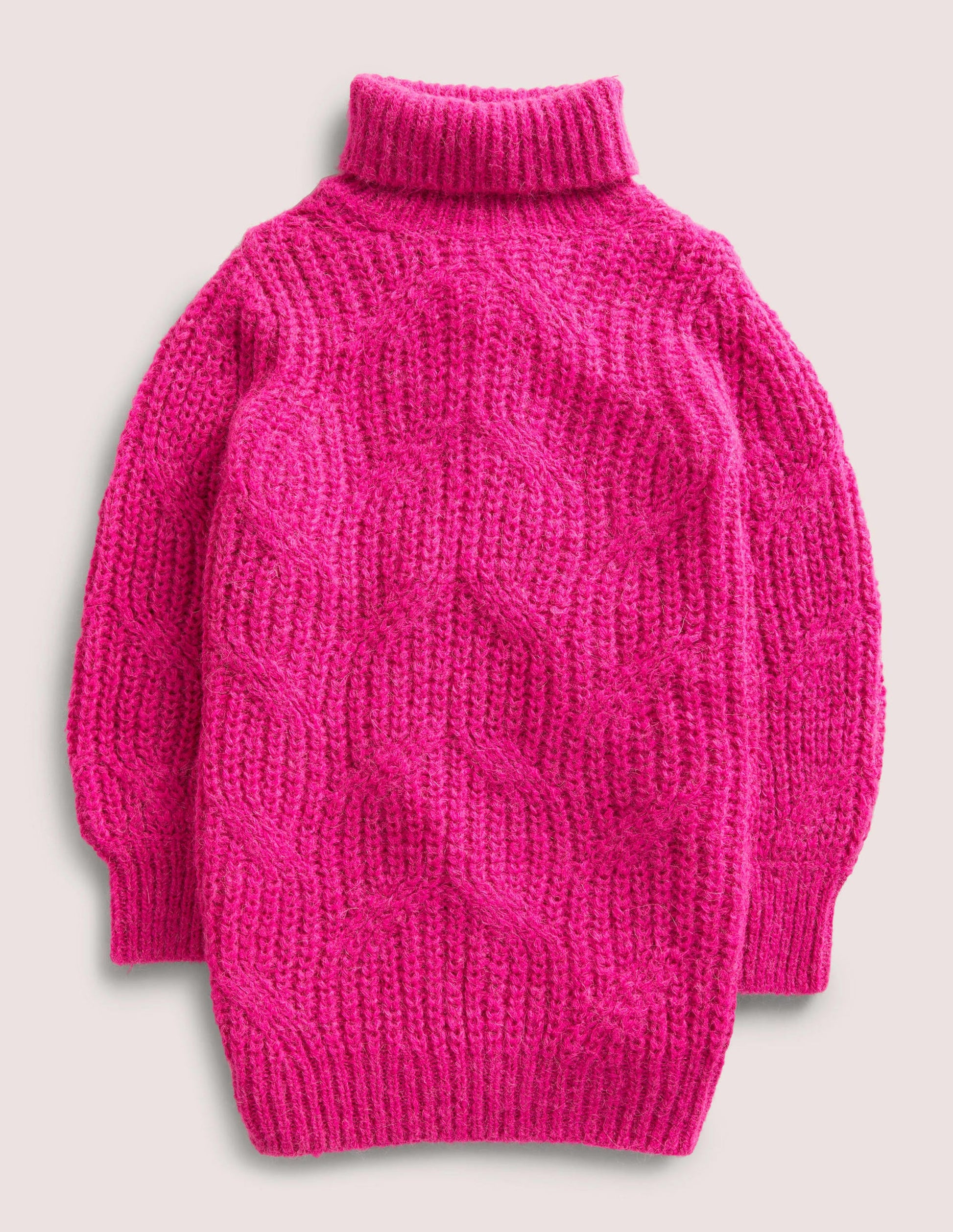 Robe torsadée épaisse à col roulé-Rose éclatant-1