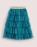 Jupe midi en tulle-Pois baltique et vert