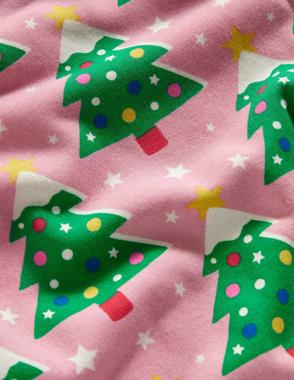 Festlich gemusterter Pullover mit Rundhalsausschnitt-Kirschblütenrosa, Weihnachtsbäume
