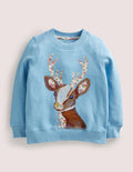 Blue Reindeer Embroidered Sweatshirt-Renne bleu ancien