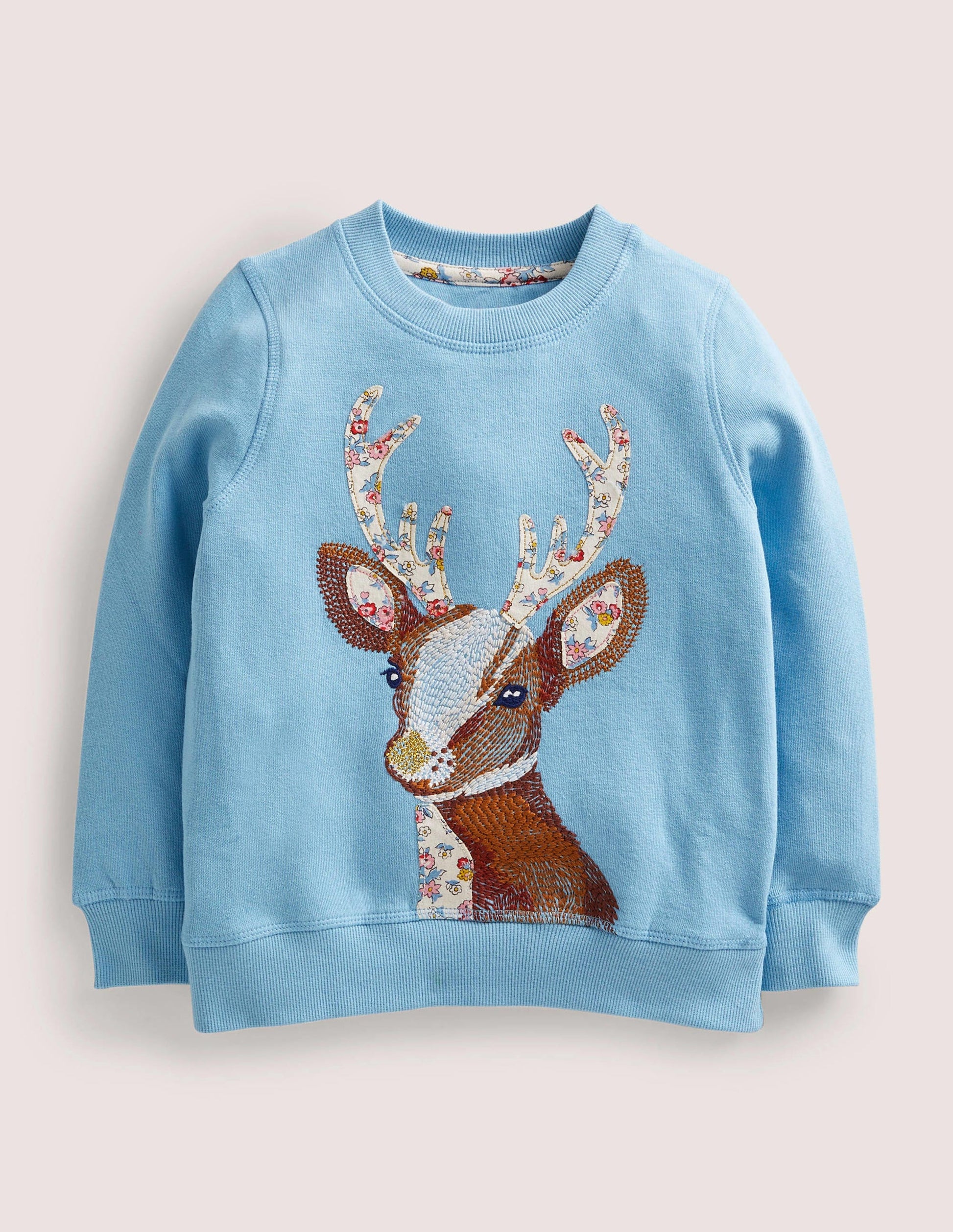 Blue Reindeer Embroidered Sweatshirt-Renne bleu ancien-1