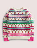 Reindeer Fair Isle Christmas Jumper-Bunt, Gestreift/Rentier