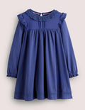 Rüschenkleid mit Lochstickerei-Segelblau